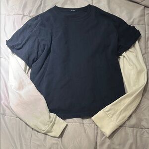 Brandy Melville Navy and Cream Long Sleeve Tee